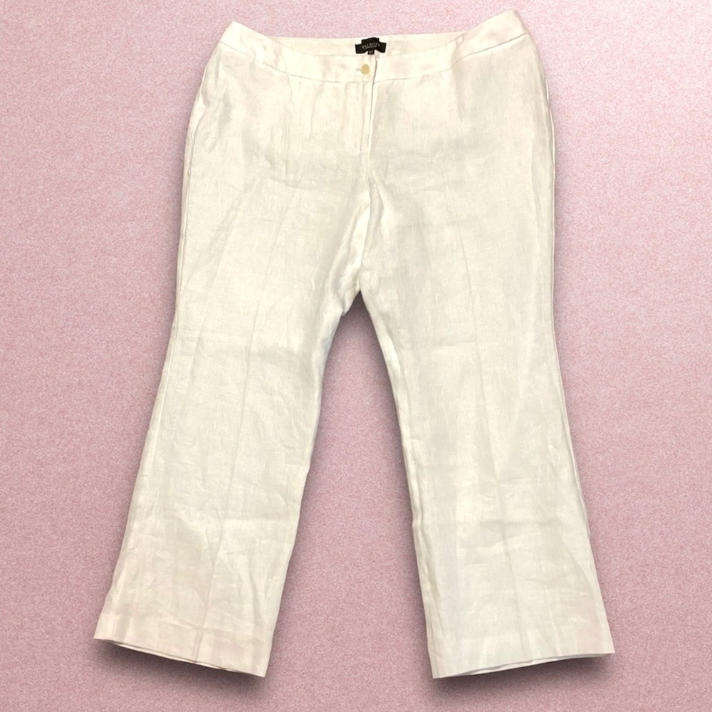 Talbots Woman Petites 20WP White 100% Linen Curvy Wide Leg Lined Trousers Pants